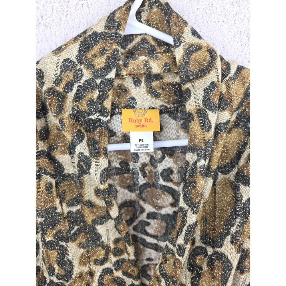 Ruby Rd. Petite Leopard Print Metallic Cardigan Size PL - Picture 2 of 8